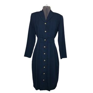 Special Effects Made in USA Rayon Polyester Navy Button Down Collar Dress 10P